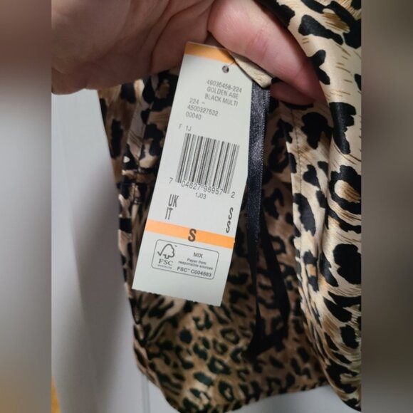 Kasper Cheetah Animal Print Tie Neck Scarf Gold Black Satin Sleeveless Blouse S - Picture 13 of 13